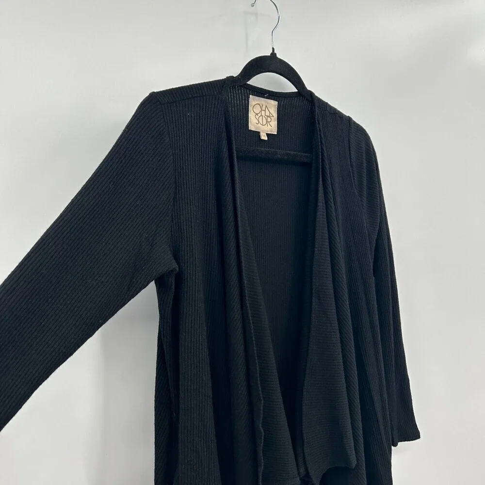 NWT CHASER Black Ribbed Soft Open Cardigan Sweater With Pockets Size Medium - Picture 3 of 5
